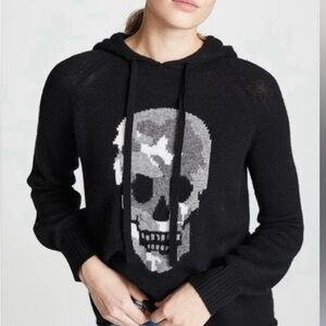 Skull Cashmere Black Hoodie with Gray Skull Design